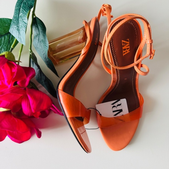 Zara orange block heel sandal - Picture 4 of 6